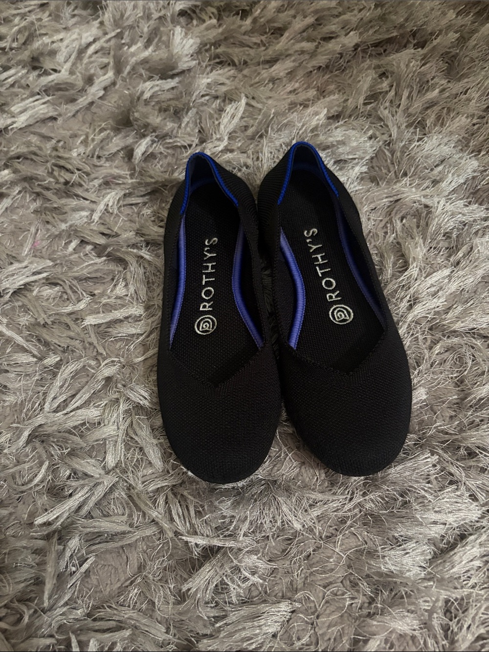 Rothy's Black Ballet Flats with Blue Trim - Women's